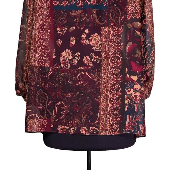 Chaps Ralph Lauren Women's Blouse Floral Paisley Patchwork Peasant Boho Top PL - Picture 8 of 8